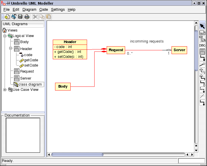 Umbrello showing a Class Diagram