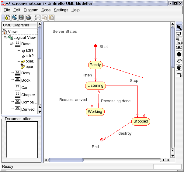 Umbrello UML Modeller showing a State Diagram